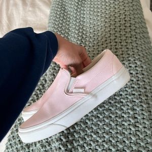 pink leather slip on vans